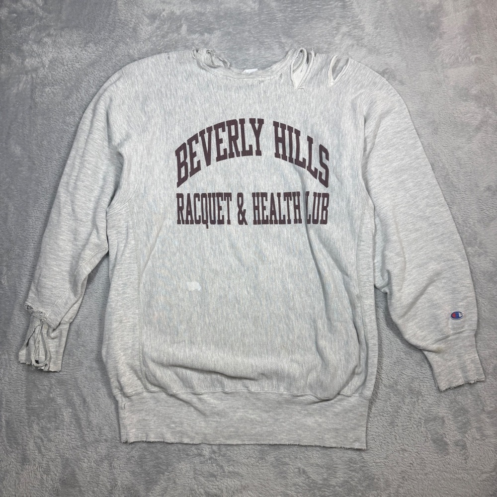 VTG Champion Reverse Weave Sweatshirt Mens 2XL Beverly Hills Gray Distressed 90s